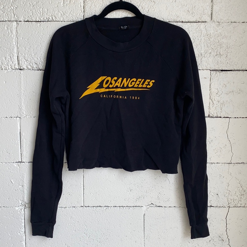 “Los Angeles” Waffle Knit Crop Top Black One Size